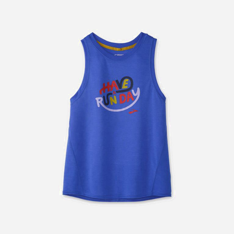 Brooks Distance Graphic Israel - Women's Running Tank Top - Heather Bluetiful/Run Day (94027-WDYR)